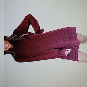 Adibosy wine red long sleeve Swiss dot mini dress loose chiffon Medium New …